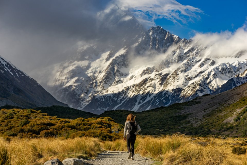 Hiker enjoying a mountain view