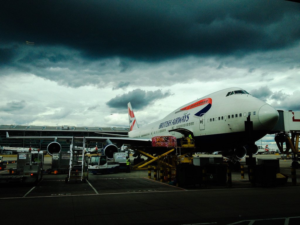 Luggage being loaded onto a British Airways plane