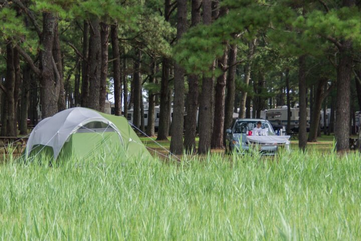 Tent camping at a family campground