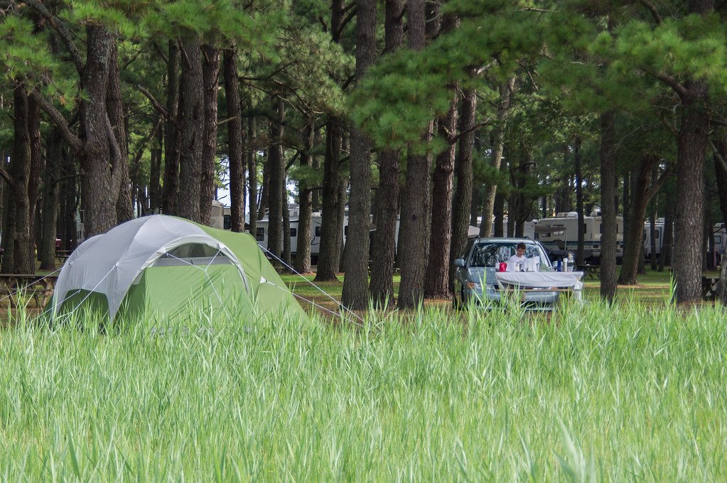 Tent camping at a family campground