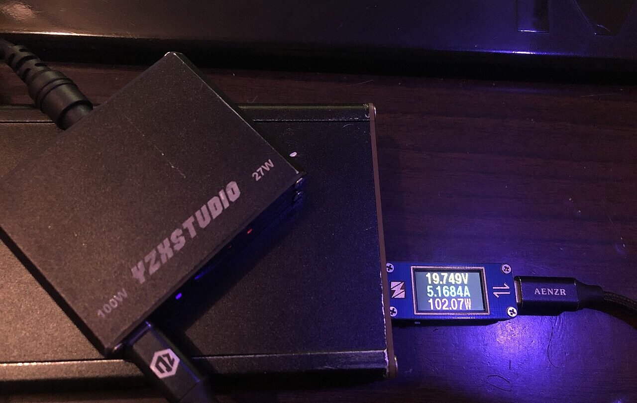 A homemade power bank being charged