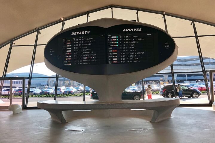 Departures board at the TWA Flight Center at John F. Kennedy International Airport in New York City