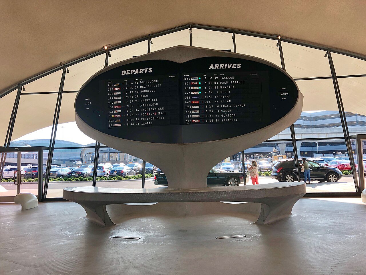 Departures board at the TWA Flight Center at John F. Kennedy International Airport in New York City