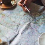 Travel map concept showing locations and directions