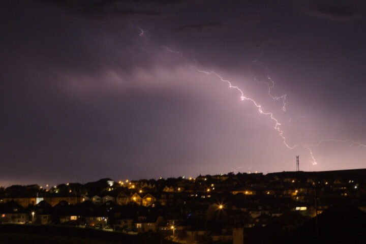 Lightning strike over Saltdean, Brighton, UK