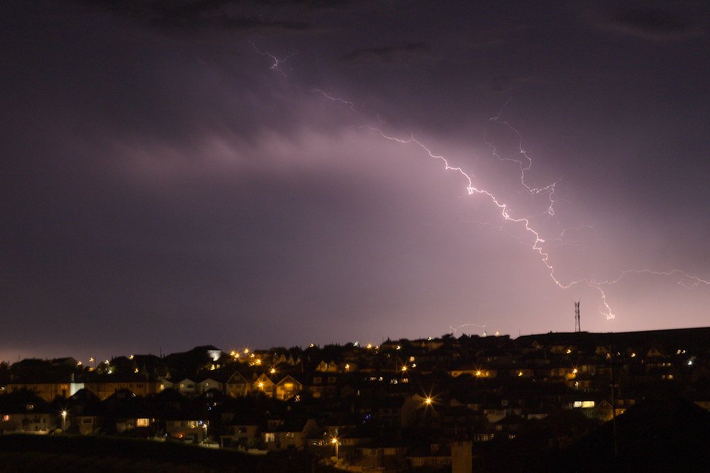 Lightning strike over Saltdean, Brighton, UK